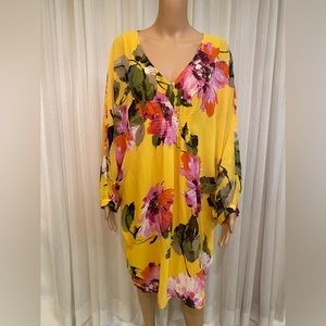 Trina Turk Mimosa Yellow Floral Print Shift Gentle Dress Size Medium/Large